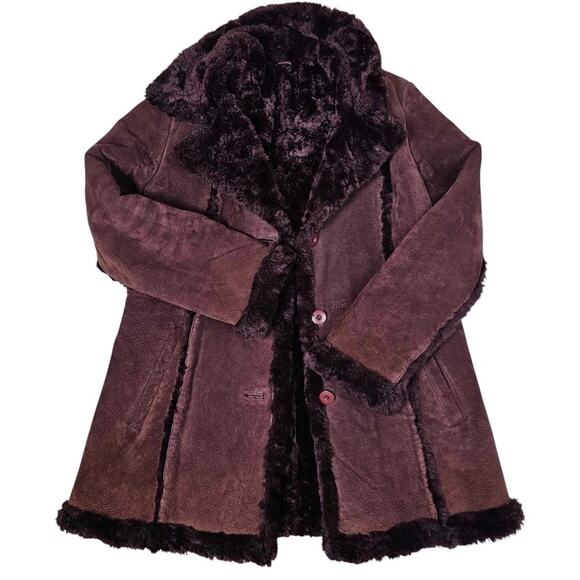 Vintage Y2K Wilson’s Leather Maxima Burgundy Suede Leather Fur Jacket Size Large - Picture 1 of 10